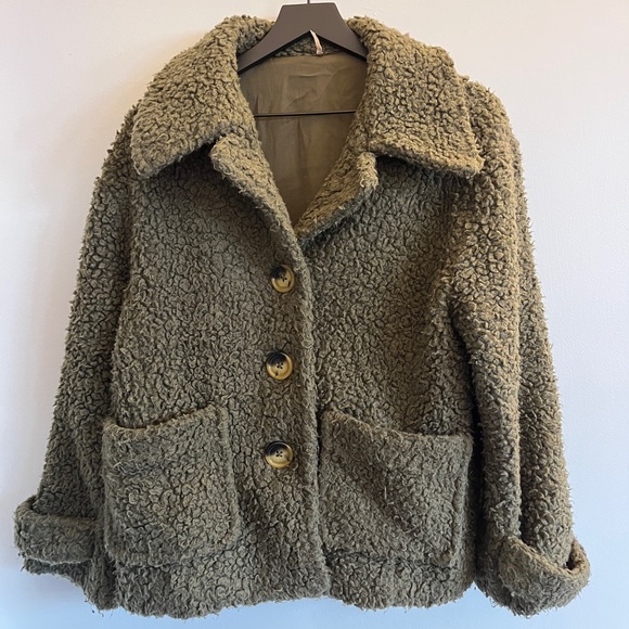 Free People Olive Green Sherpa Jacket - Picture 2 of 6